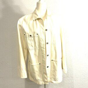 DKNY Cream Thick Denim Jacket, Size Medium, Pockets! Rivets, 100% Cotton,